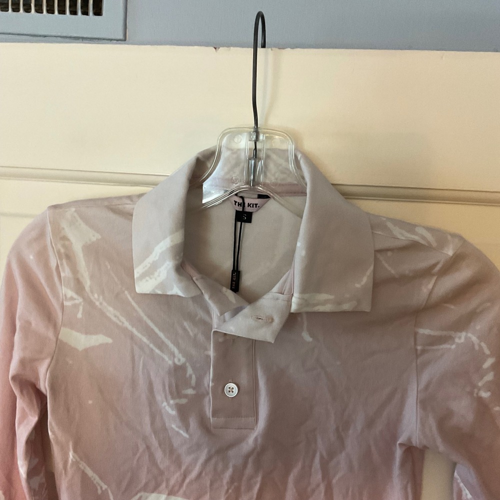 The Kit Natalie Polo Apricot Cellophane Shirt Top Pink Small NWT crop cropped - Picture 2 of 7